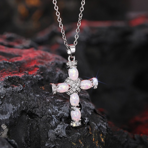 Opal Radiance Cross Necklace