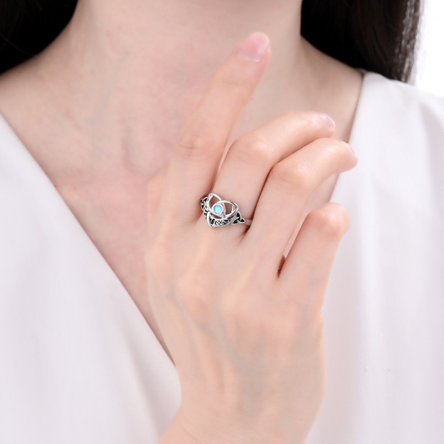Celtic Protection S925 Silver Moonstone Ring