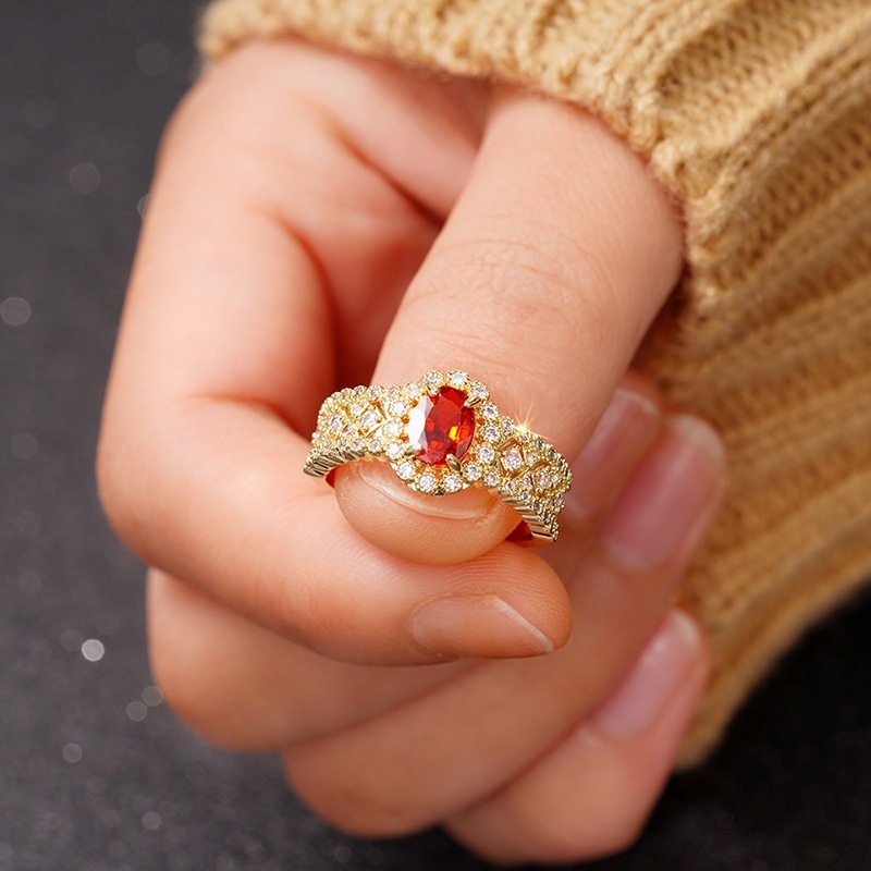 Queen of Flame Vintage Ruby Halo Ring