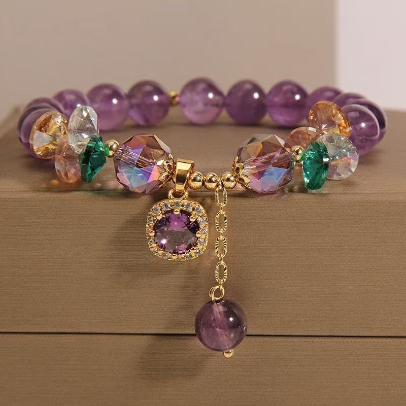 14K Gold Natural Uruguay Amethyst Handmade Beaded Bracelet