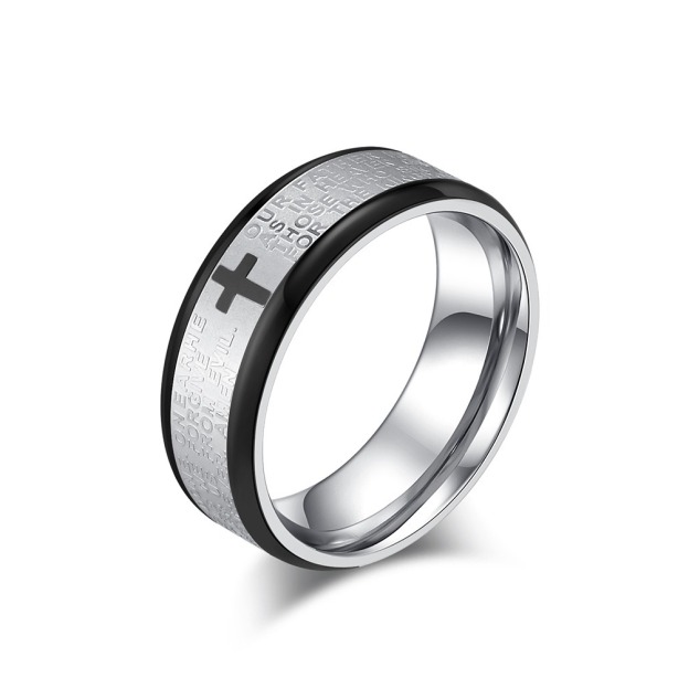 Divine Scripture Premium 316L Stainless Steel Engraved Cross Prayer Ring
