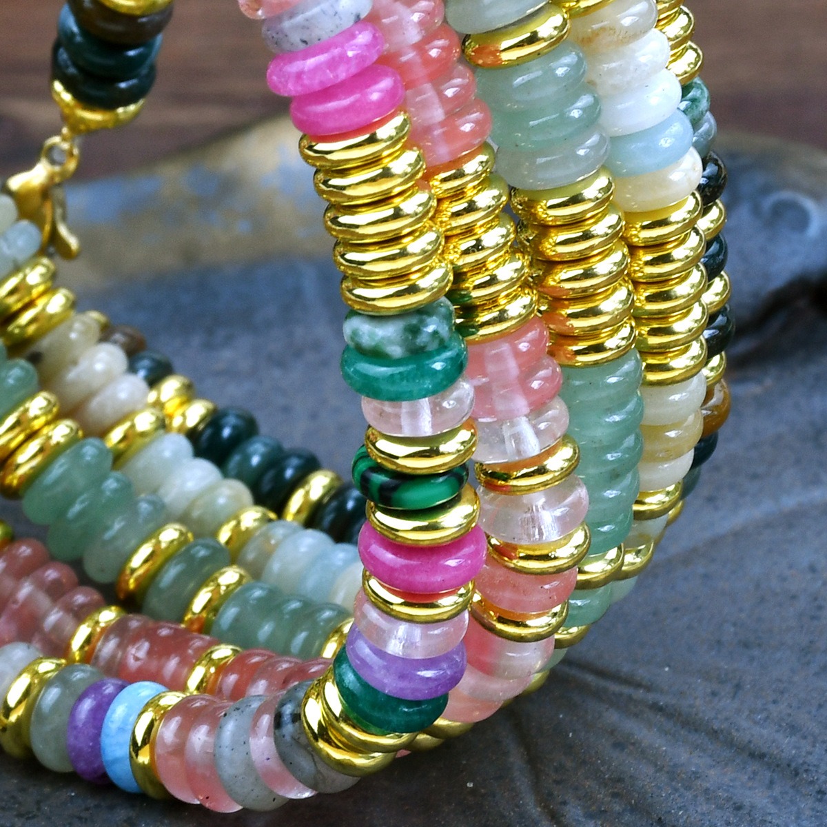 Boho Earth Harmony Natural Stone Heishi Bead Bracelet with Gold Spacers
