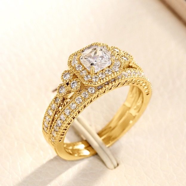 Luxe Diamond Duo Three-Tone Paved Ring Set