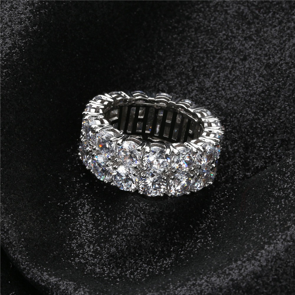 Luxury Diamond Halo Two-Tone Full Pavé Eternity Ring