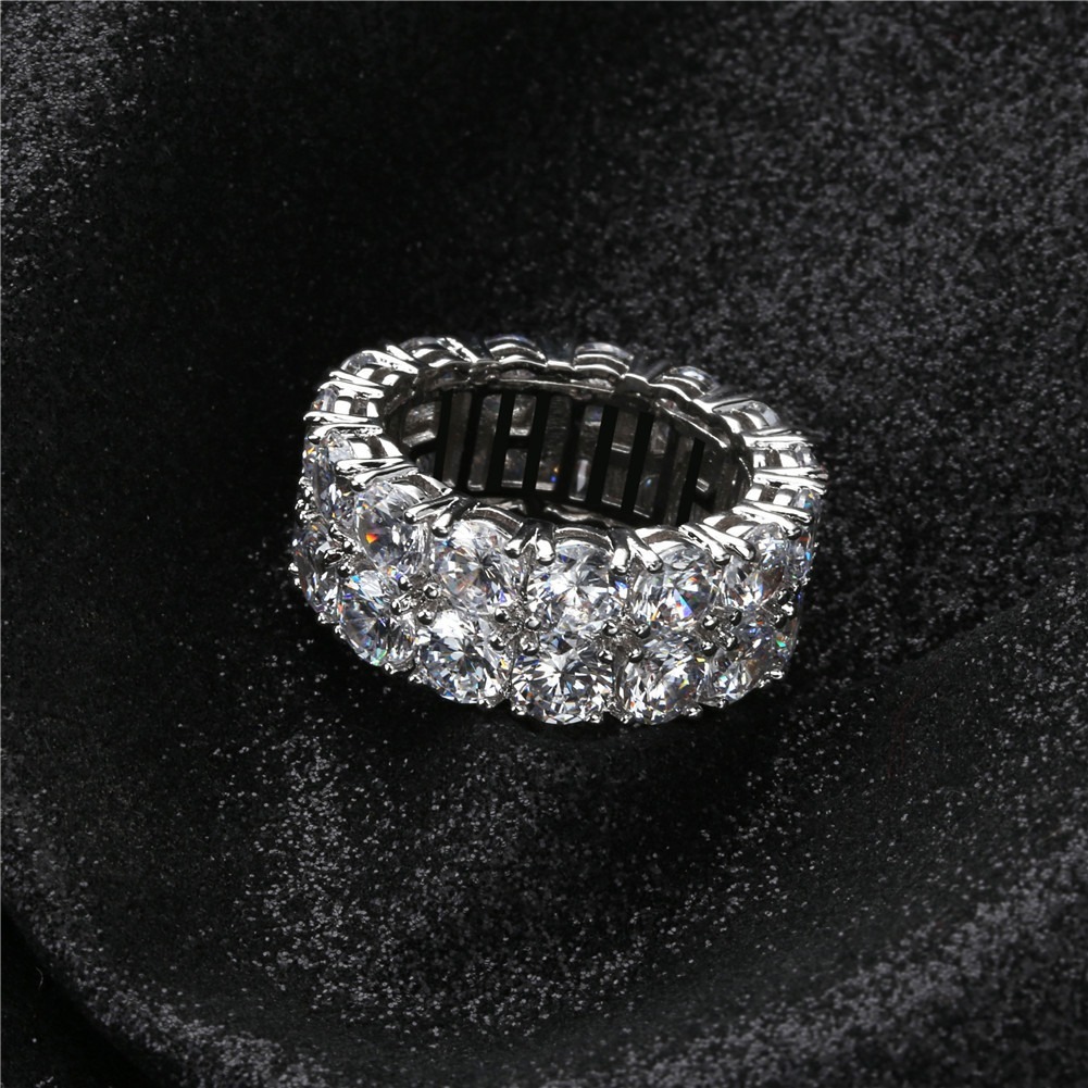 Luxury Diamond Halo Two-Tone Full Pavé Eternity Ring