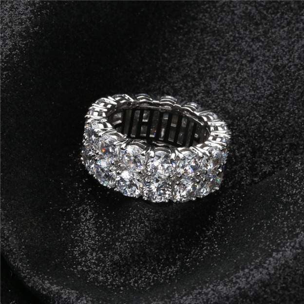 Luxury Diamond Halo Two-Tone Full Pavé Eternity Ring