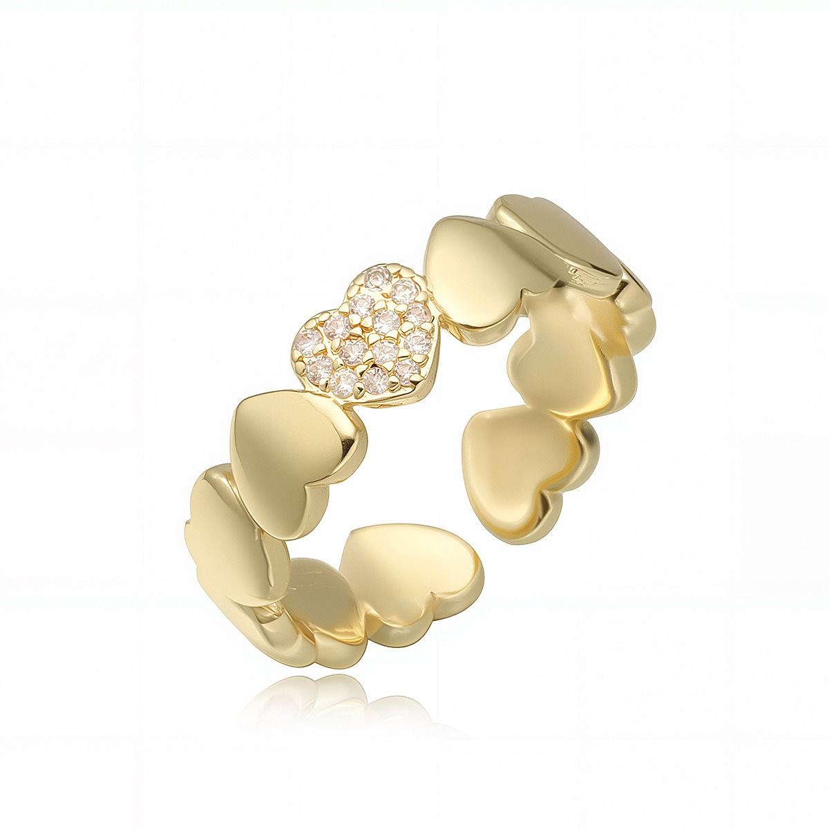 Heart Petal Ripple 18K Gold Heart Pavé Ring