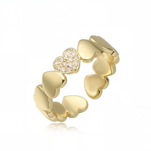 Heart Petal Ripple 18K Gold Heart Pavé Ring