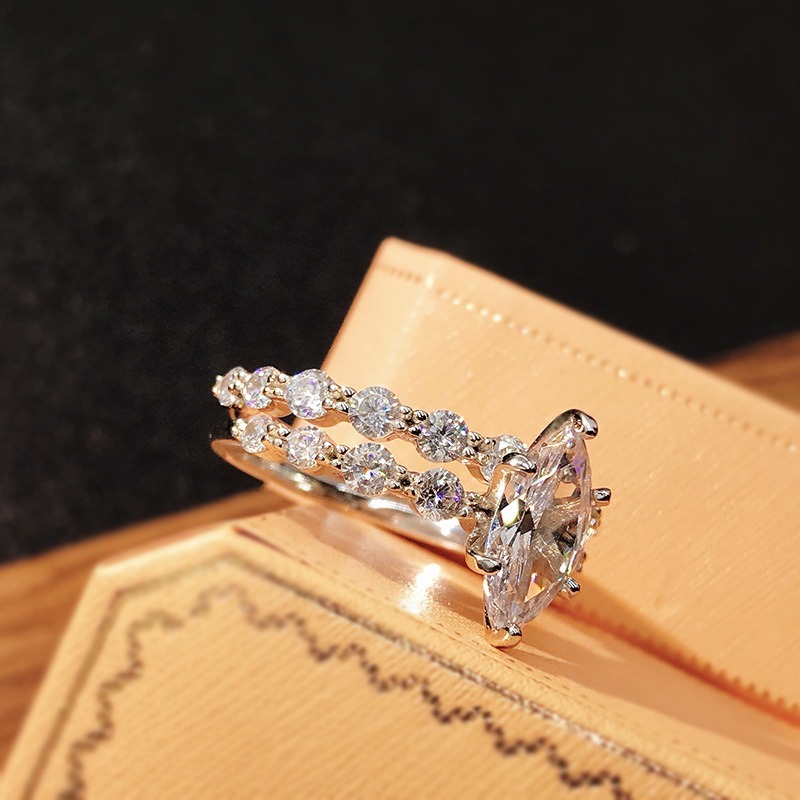 Stardust Marquise S925 Sterling Silver Bridal Set