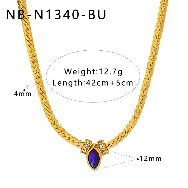 Marquise Gemstone Thin Gold Cuban Link Necklace