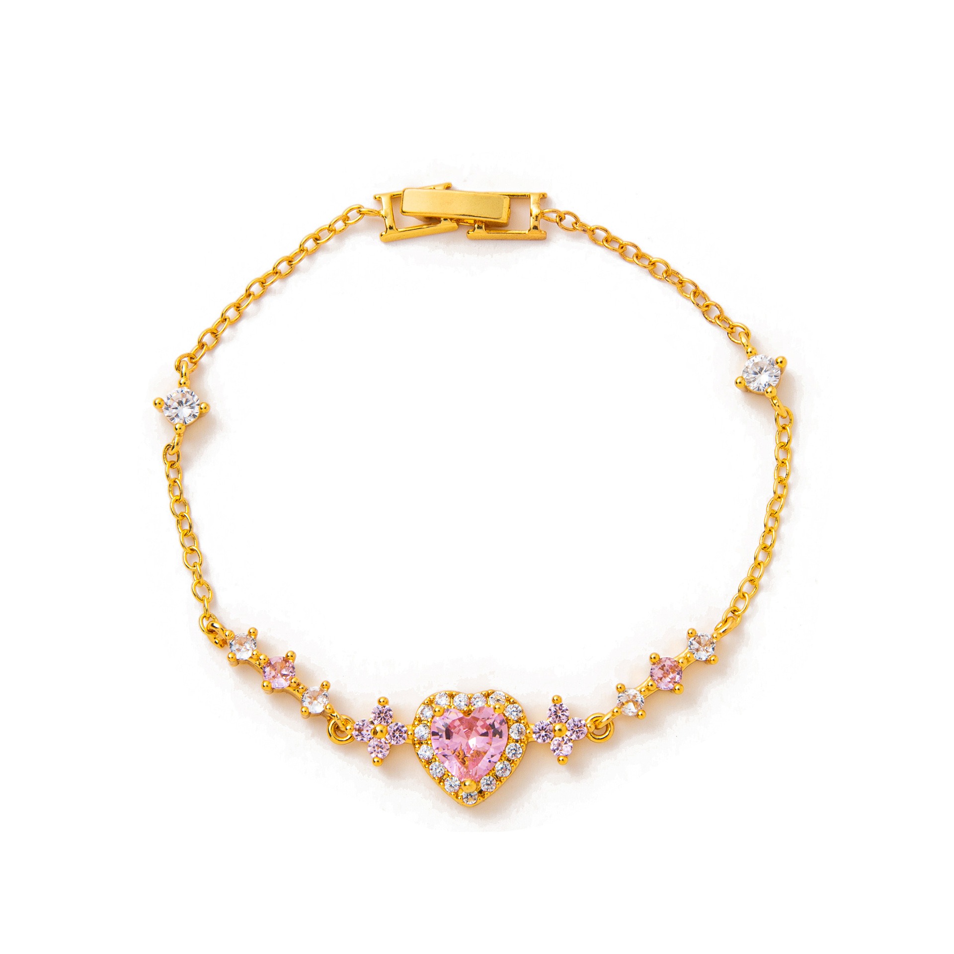 Pink Heart Crown 18K Gold/Rose Gold Pink Heart Pave Bracelet