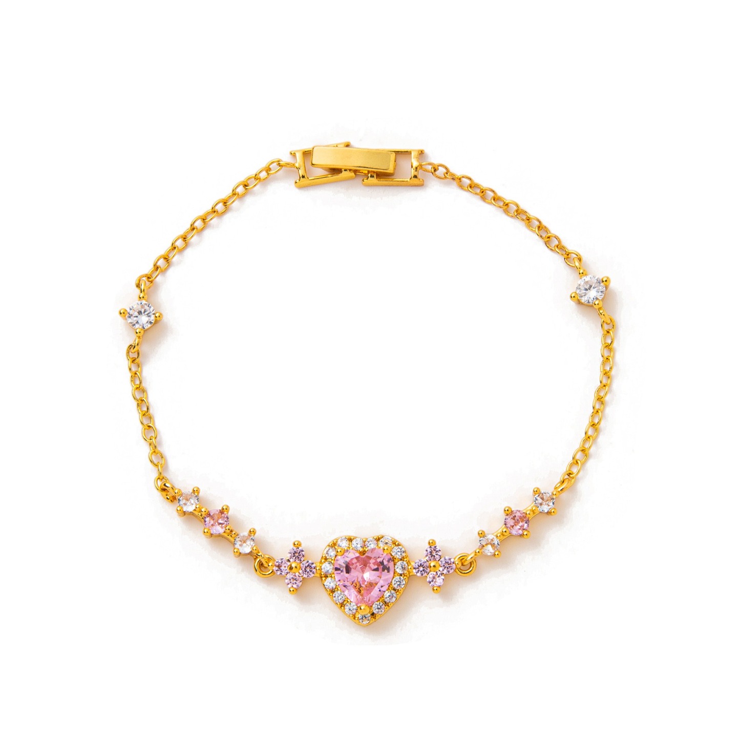 Pink Heart Crown 18K Gold/Rose Gold Pink Heart Pave Bracelet