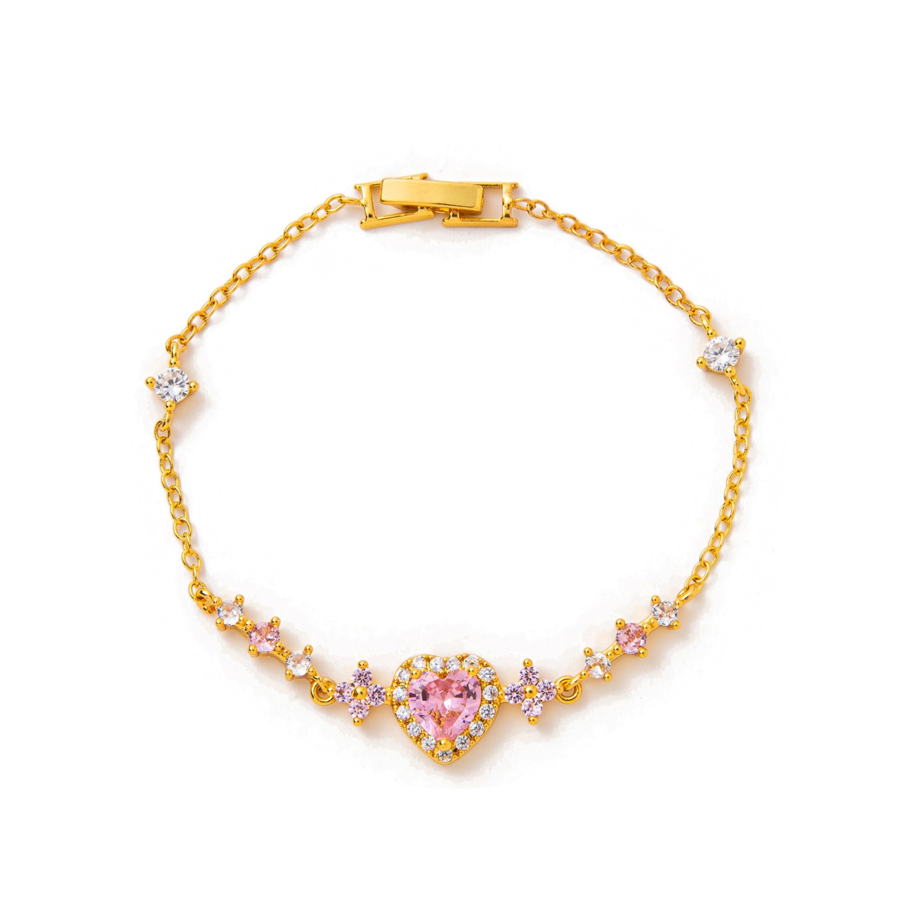 Pink Heart Crown 18K Gold/Rose Gold Pink Heart Pave Bracelet