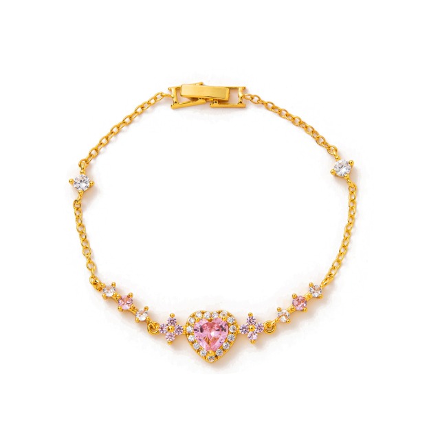 Pink Heart Crown 18K Gold/Rose Gold Pink Heart Pave Bracelet