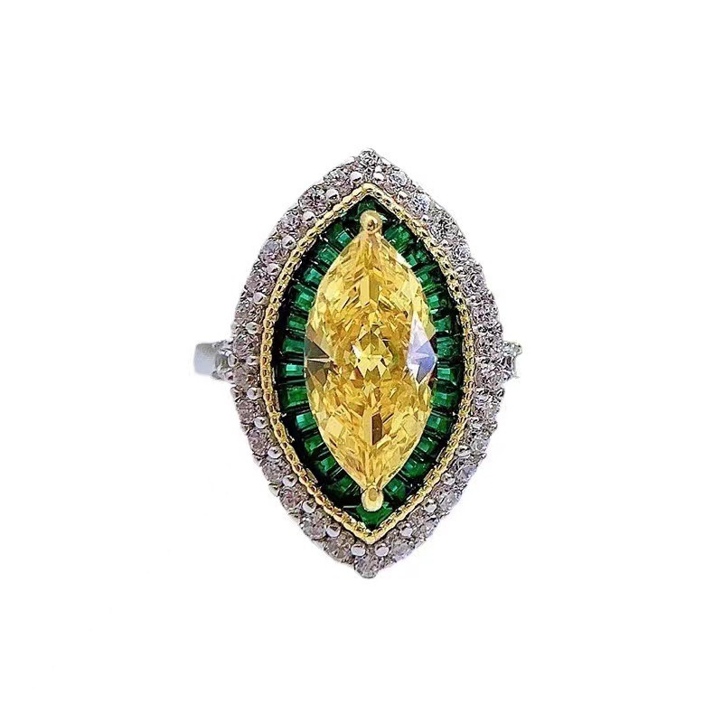 Marquise Yellow Diamond Emerald Halo Ring