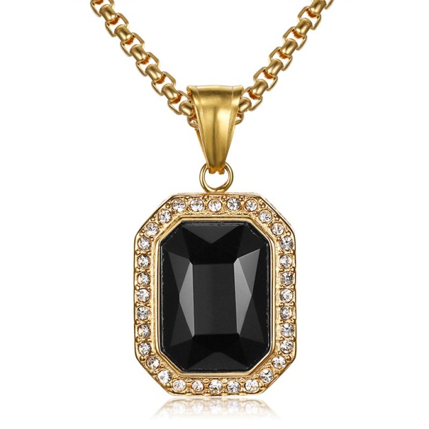 18K Gold Emerald-Cut Halo Pendant Necklace