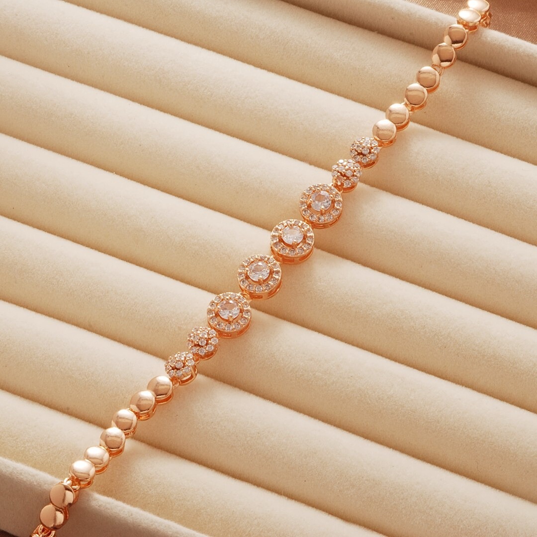 14K Gold Plated Bead Halo Pavé Bracelet 