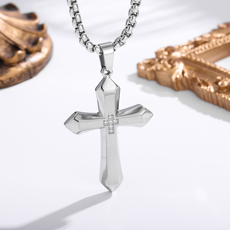 Multi-Color Diamond-Embedded 3D Cross Necklace