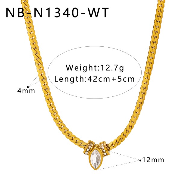 Marquise Gemstone Thin Gold Cuban Link Necklace