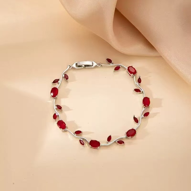 Spring Sprig Gemstone Two-Tone Leaf Bracelet