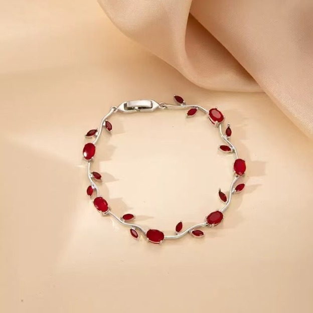 Spring Sprig Gemstone Two-Tone Leaf Bracelet