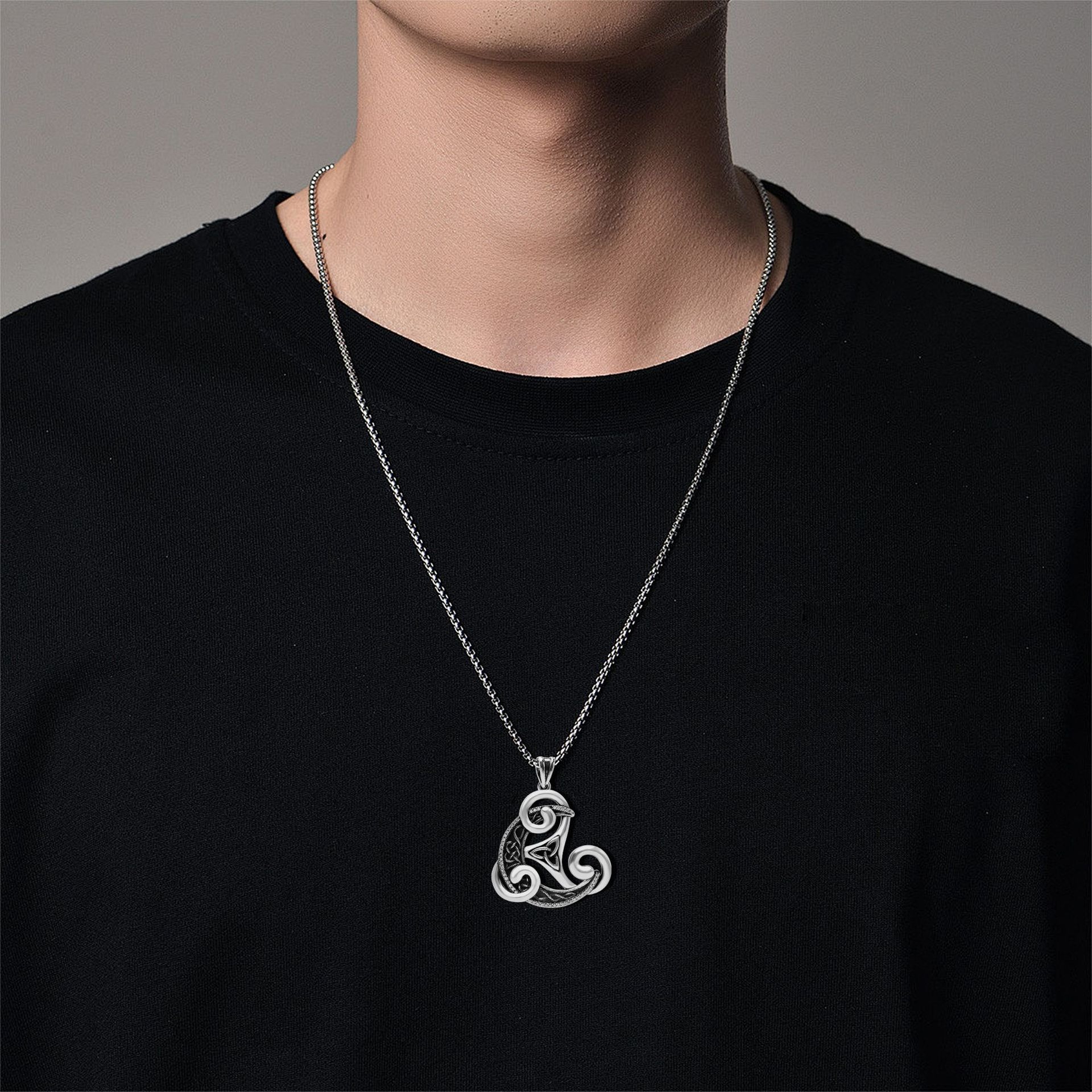Celtic Crescent Amulet S925 Silver Spiral Protection Necklace
