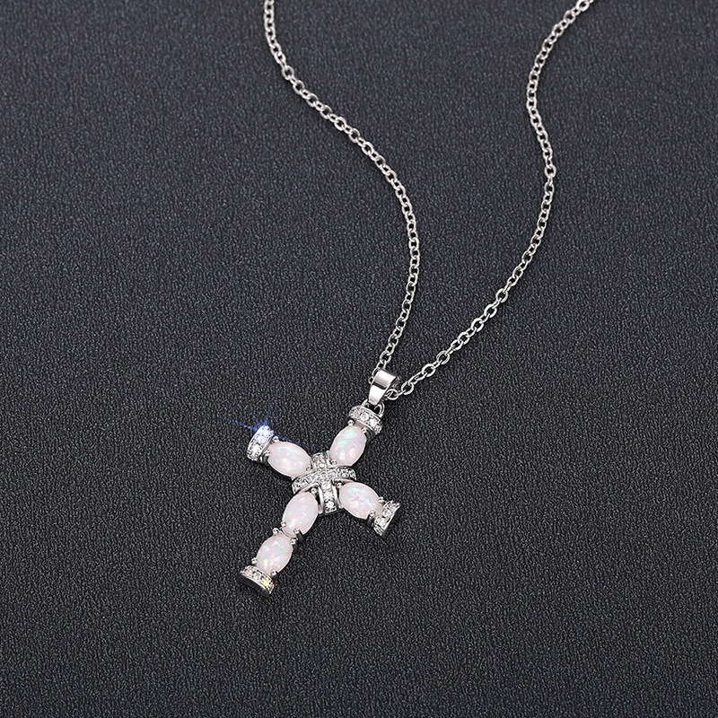 Opal Radiance Cross Necklace