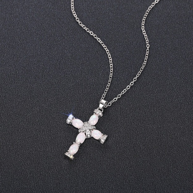 Opal Radiance Cross Necklace