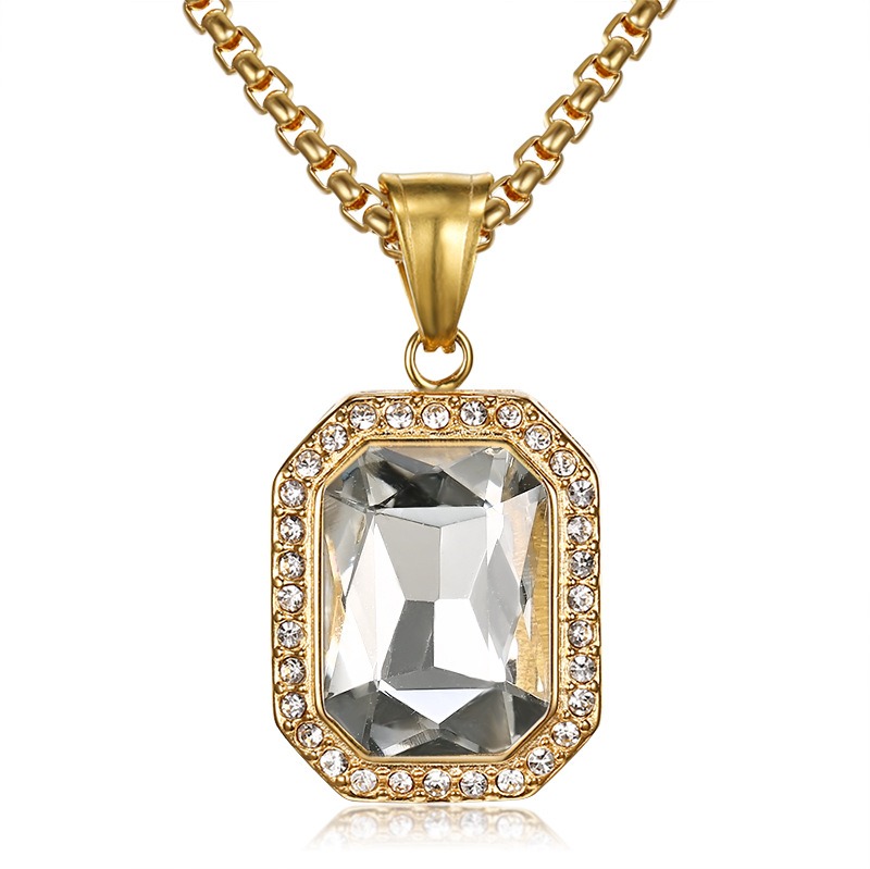 18K Gold Emerald-Cut Halo Pendant Necklace