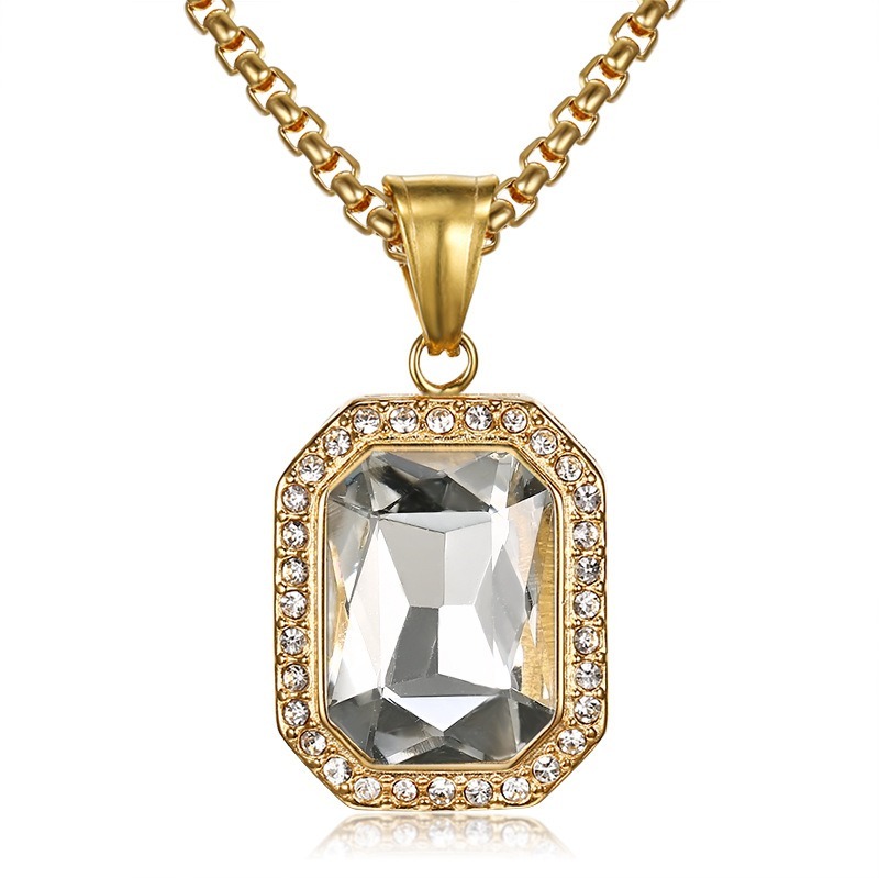 18K Gold Emerald-Cut Halo Pendant Necklace