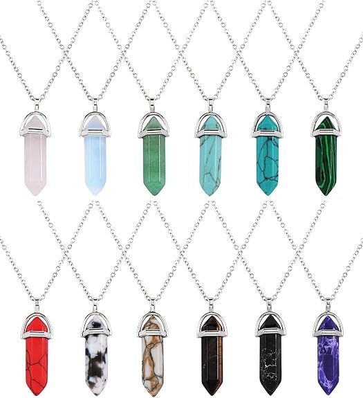 Natural Energy Crystal Point Pendant 2-Piece Set Multi-Color Healing Stone Niche Jewelry