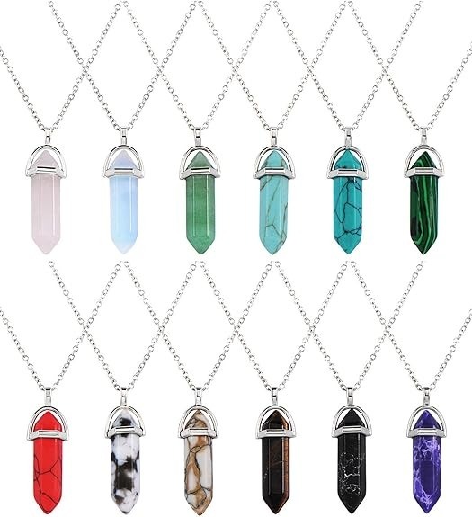 Natural Energy Crystal Point Pendant 2-Piece Set Multi-Color Healing Stone Niche Jewelry
