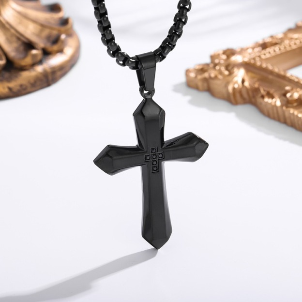 Multi-Color Diamond-Embedded 3D Cross Necklace