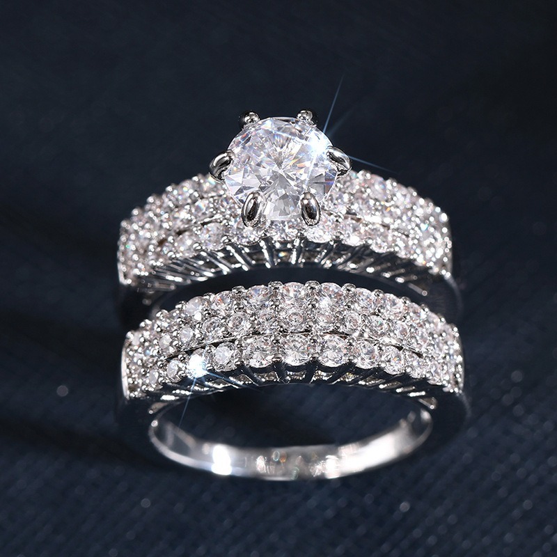 Luxury Moissanite Gold Ring Set | Center Stone & Pave Band Duo