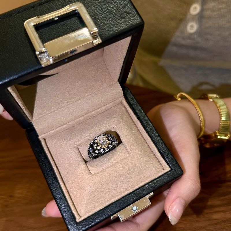 Black Gold Dream S925 Sterling Silver Black-Gold Plated Diamond Ring Set Vintage Modernity at Your Fingertips