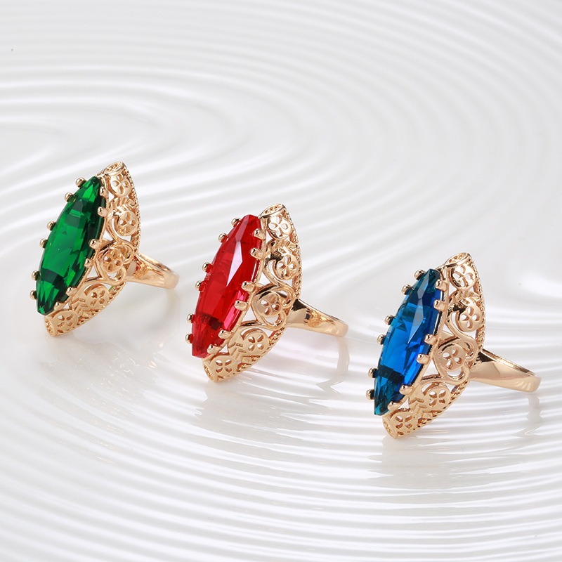 Golden Heirloom 18K Gold-Plated Marquise Gemstone Vintage Filigree Ring