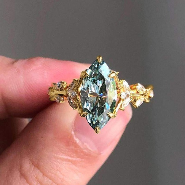 Blossoming Vine 18K Gold Oval Gemstone Vine & Flower Ring