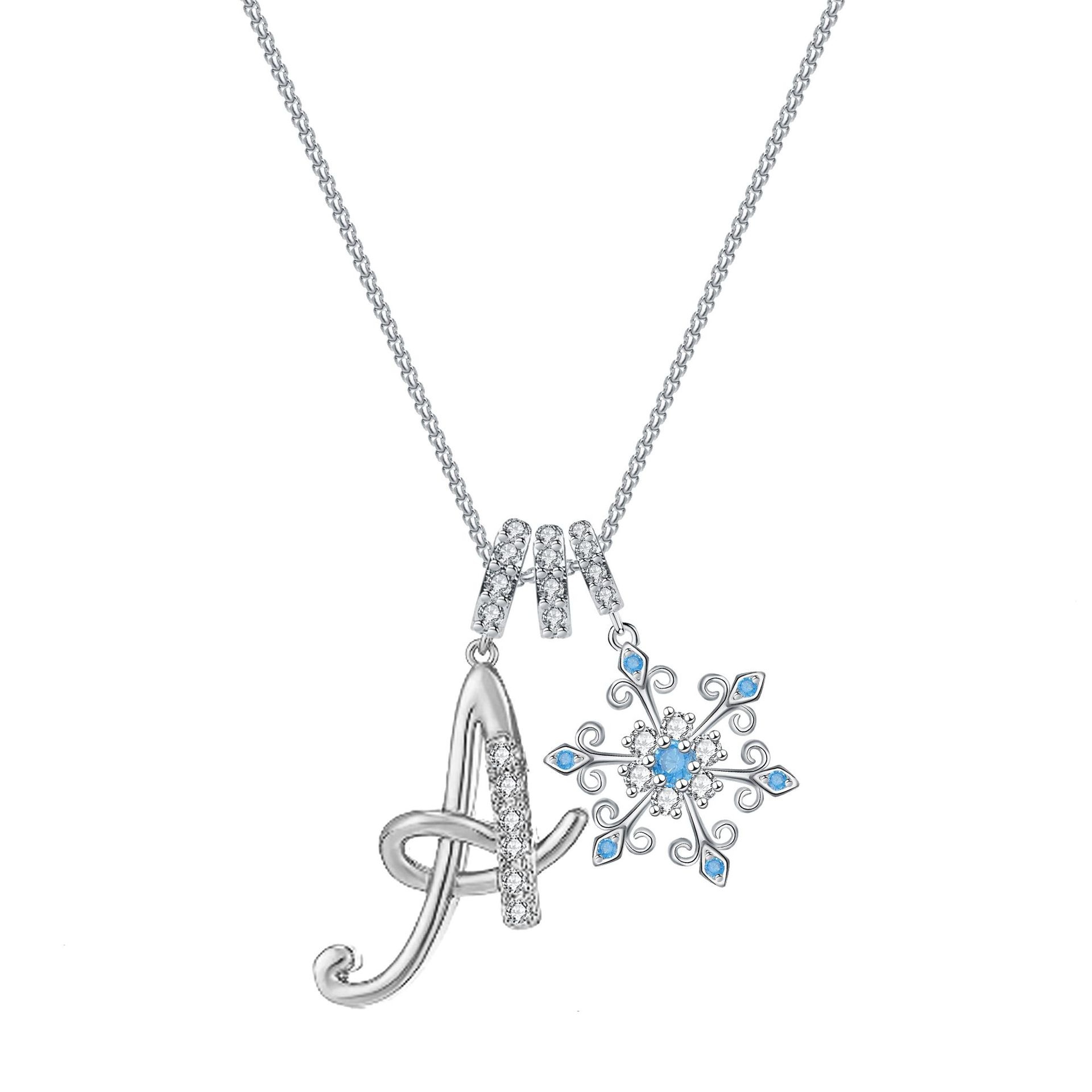 Diamond-Inlaid Light Luxury Girlish Pendant 26-Letter Snowflake Necklace 