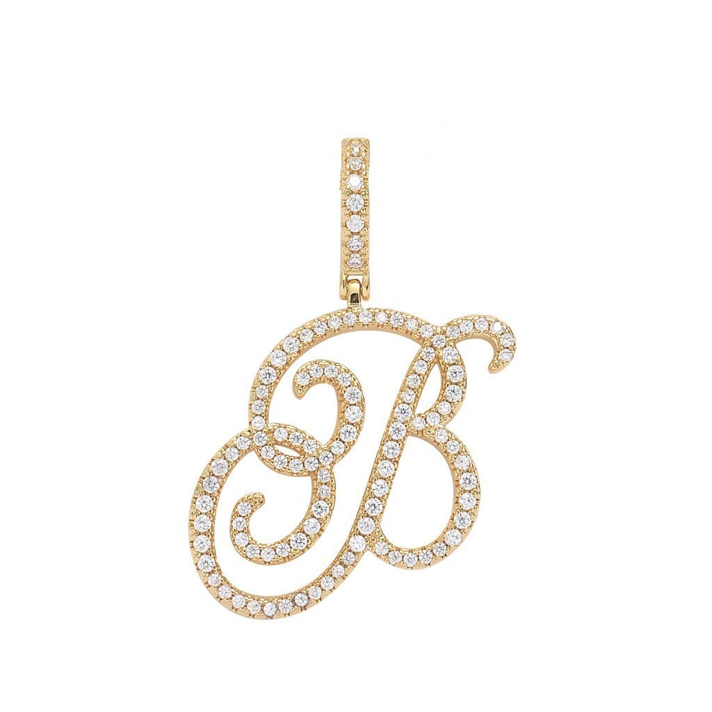 Floral Letter Full-Diamond Pendant Necklace (Gold/Silver Version)