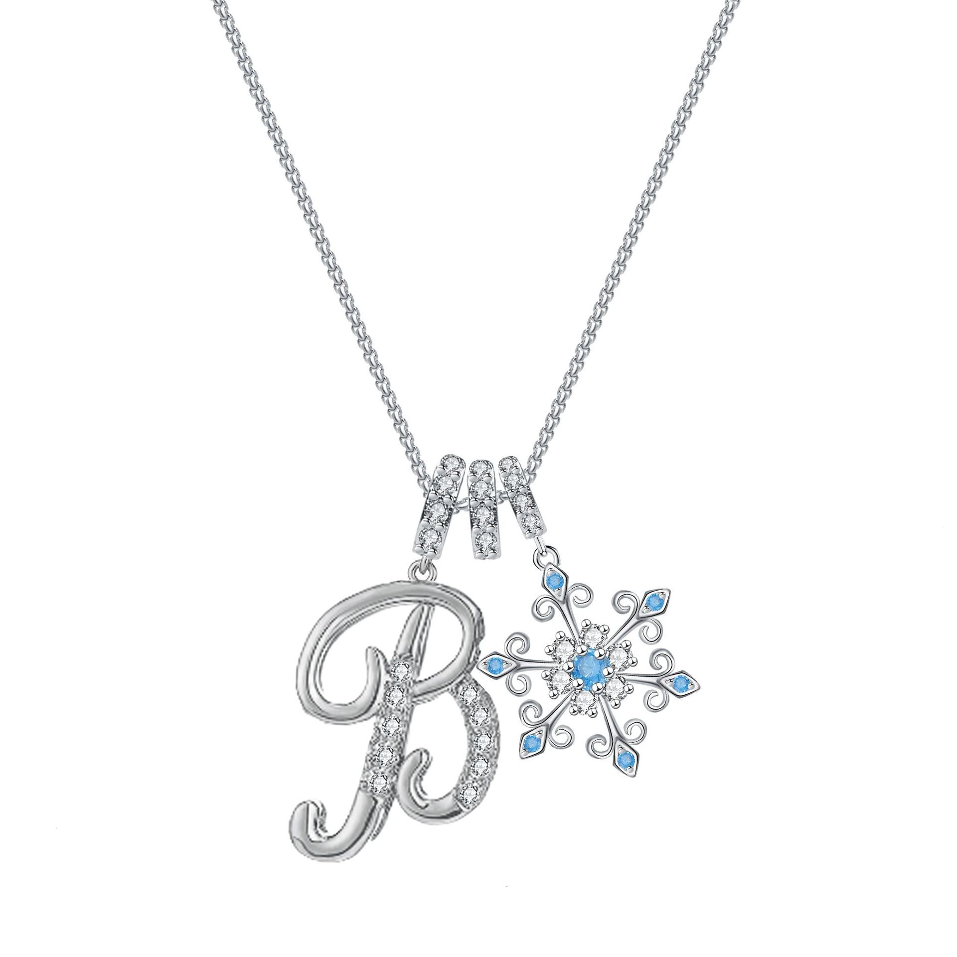Diamond-Inlaid Light Luxury Girlish Pendant 26-Letter Snowflake Necklace 