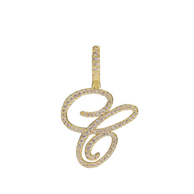 Floral Letter Full-Diamond Pendant Necklace (Gold/Silver Version)