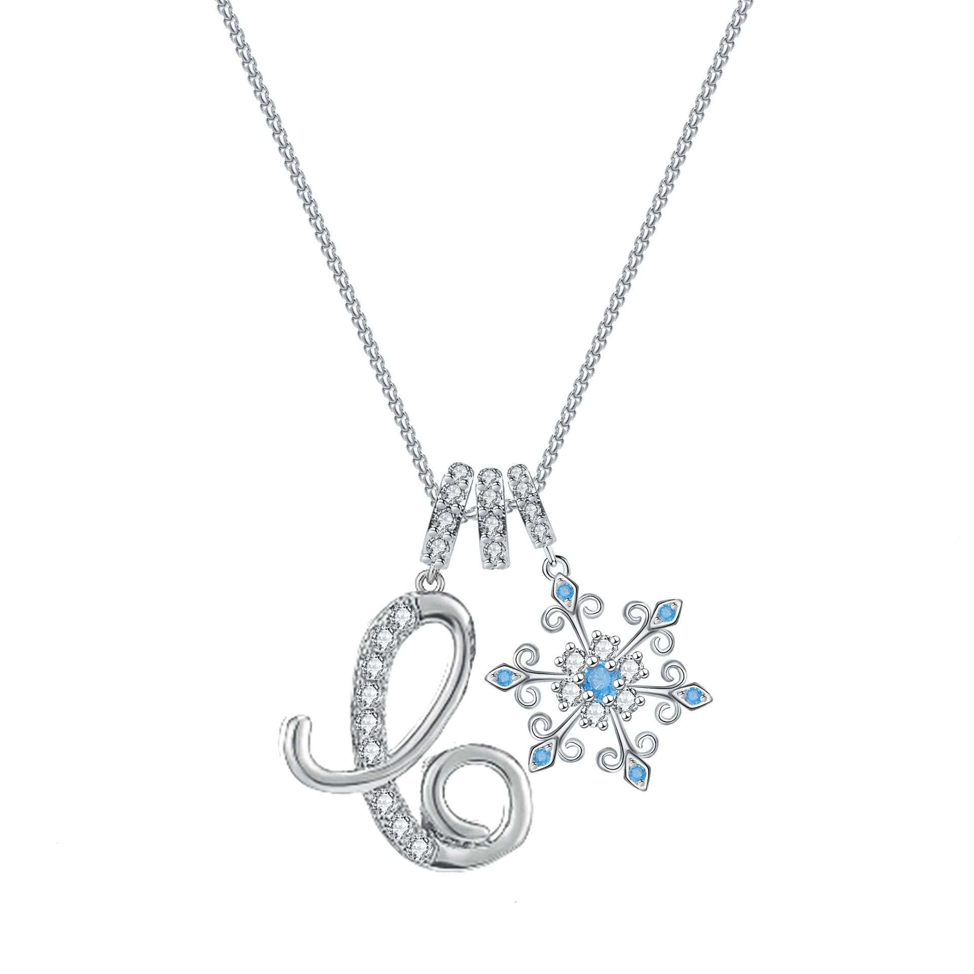 Diamond-Inlaid Light Luxury Girlish Pendant 26-Letter Snowflake Necklace 