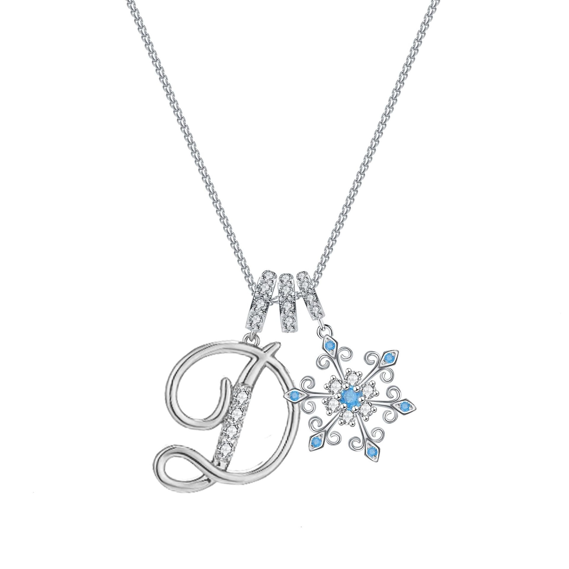 Diamond-Inlaid Light Luxury Girlish Pendant 26-Letter Snowflake Necklace 