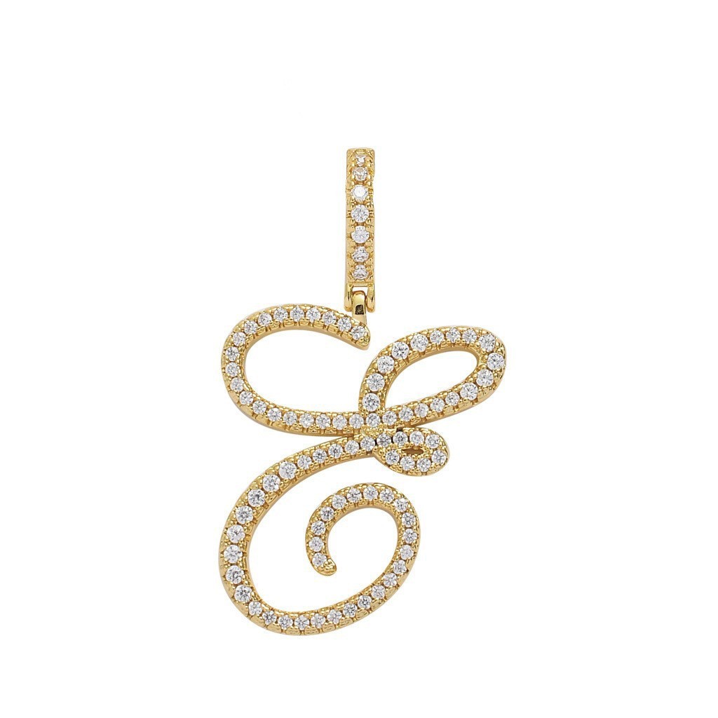 Floral Letter Full-Diamond Pendant Necklace (Gold/Silver Version)