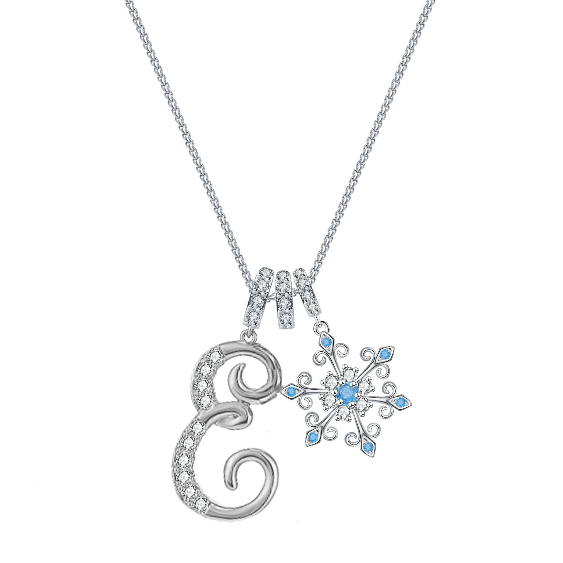 Diamond-Inlaid Light Luxury Girlish Pendant 26-Letter Snowflake Necklace 