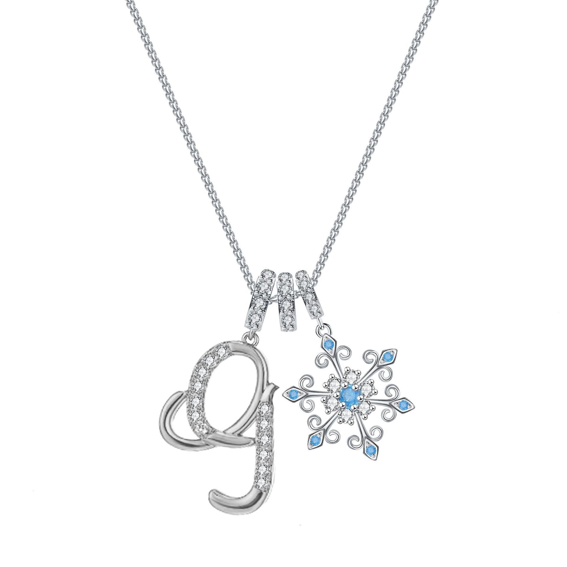Diamond-Inlaid Light Luxury Girlish Pendant 26-Letter Snowflake Necklace 