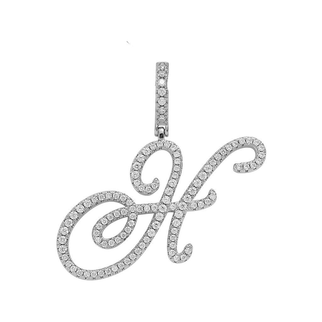Floral Letter Full-Diamond Pendant Necklace (Gold/Silver Version)