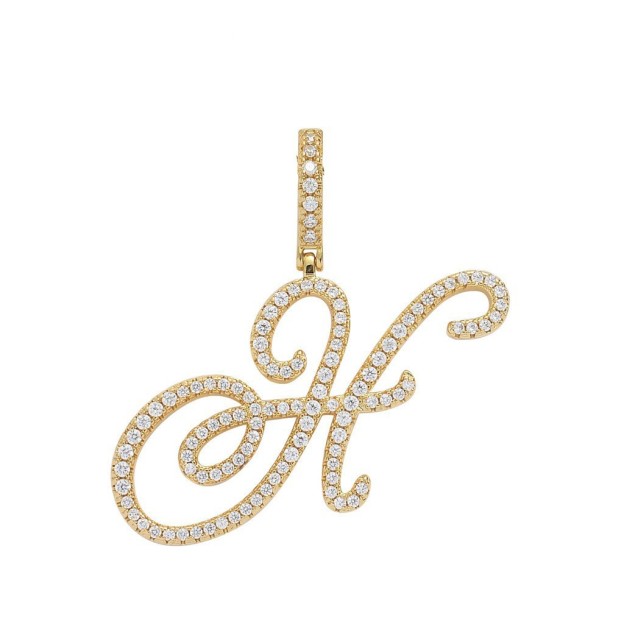 Floral Letter Full-Diamond Pendant Necklace (Gold/Silver Version)