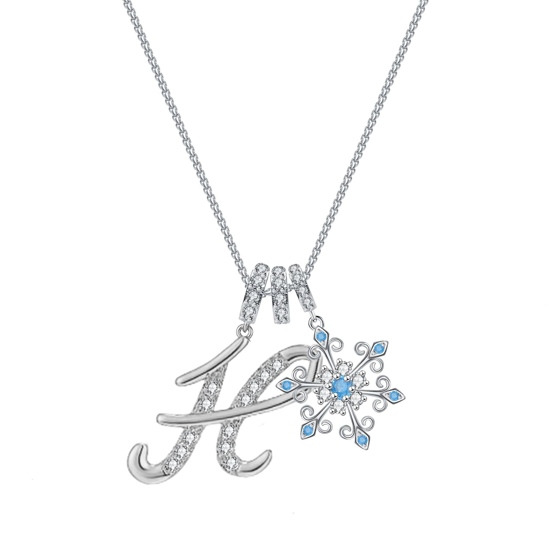 Diamond-Inlaid Light Luxury Girlish Pendant 26-Letter Snowflake Necklace 