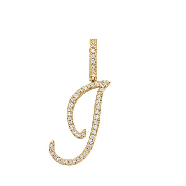 Floral Letter Full-Diamond Pendant Necklace (Gold/Silver Version)